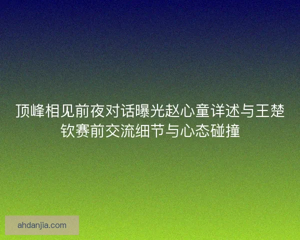 顶峰相见前夜对话曝光赵心童详述与王楚钦赛前交流细节与心态碰撞