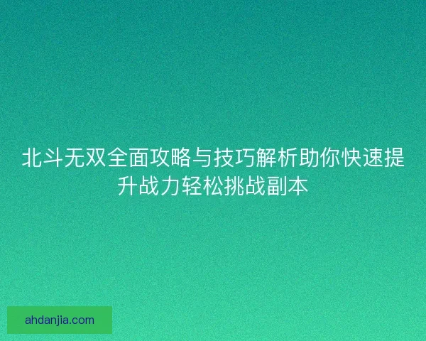 北斗无双全面攻略与技巧解析助你快速提升战力轻松挑战副本